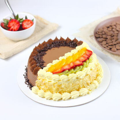 1/2 Fresh Cream Fruit & 1/2 Chocolate Cake